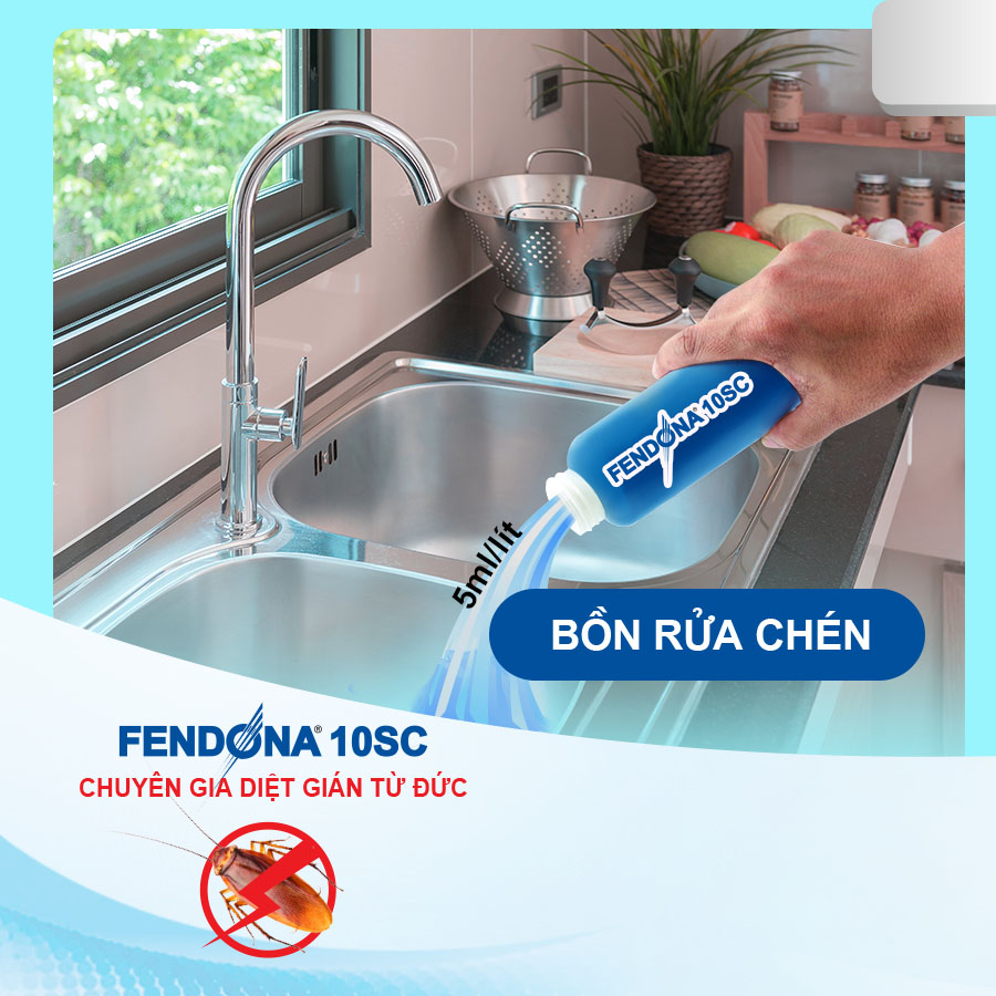 Diệt gián - Fendona đổ dung dịch vào bồn rửa chén
